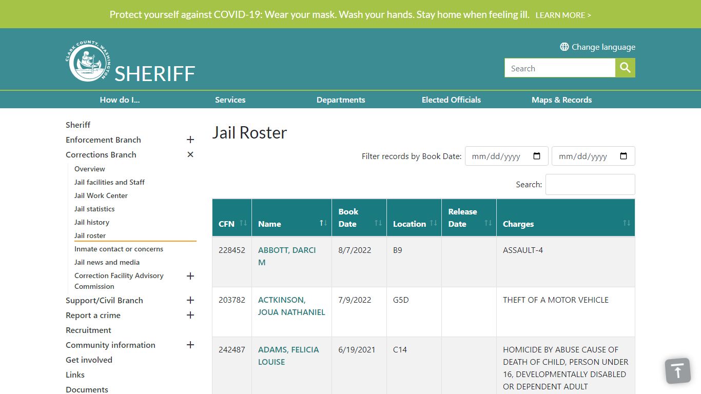 Jail Roster - Clark County, Washington